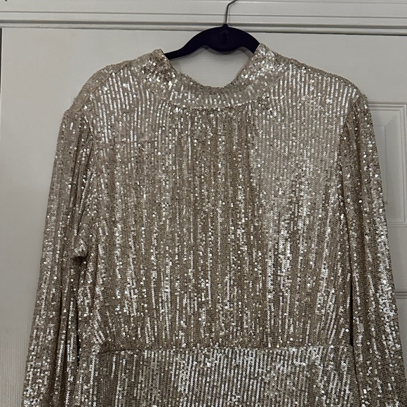 Silver Sequin Long Sleeve Dress - Picture 2 of 16